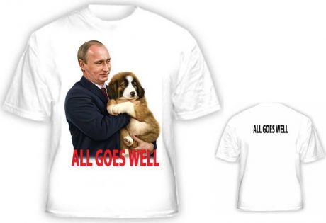 Сувенир АКМ Футболка Путин с собакой цв.белый размер XL, двусторонняя печать