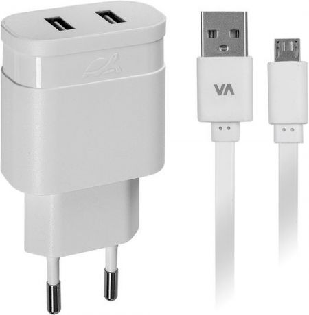 СЗУ Rivacase Rivapower - 4122WD1 + Дата-кабель microUSB 2 USB 2,4A white