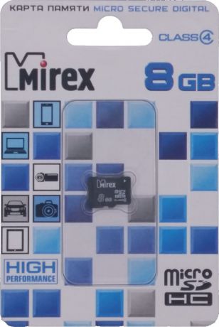 Карта памяти MicroSDHC Mirex 8Gb Class 4 без адаптера Black