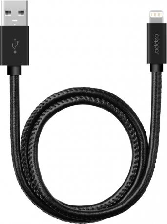 Дата-кабель Deppa USB-Lightning Apple MFI 1,2м оплетка экокожа Black