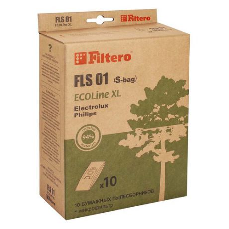 Пылесборники FILTERO FLS 01 ECOLINE XL, бумажные, 10 шт., подходит для пылесосов AEG, BORK, ELECTROLUX, PHILIPS, ZANUSSI