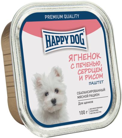 Консервы Happy Dog паштет для щенков мелких пород (100 г, Ягненок с печенью, сердцем и рисом)