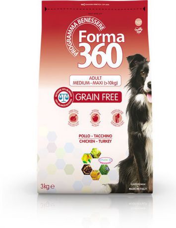 Сухой корм 360 Forma беззерновой для собак (3 кг, Курица с индейкой)