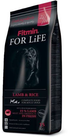 Сухой корм Fitmin Dog For Life для взрослых собак (15 кг, Ягненок с рисом)