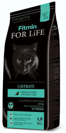 Сухой корм Fitmin Cat For Life Castrate для взрослых кошек с избыточным весом, кастрированных или стерилизованных кошек (1,8 кг, Птица)
