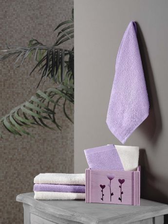 Салфетка махровая Karna Flori, фиолетовый, 30 х 30 см, в корзине, 6 шт