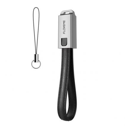 Кабель Floveme Кожаный кабель-брелок для Apple iPhone (Lightning), черный