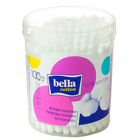 Ватные палочки "Bella Cotton" 100 шт./уп. (в пластиковой круглой упаковке)
