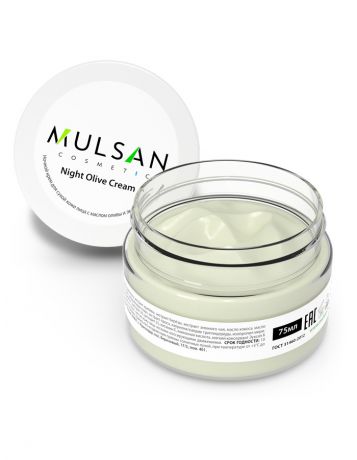 Крем для ухода за кожей Mulsan ночной для сухой кожи лица с маслом оливы и экстрактом крапивы.