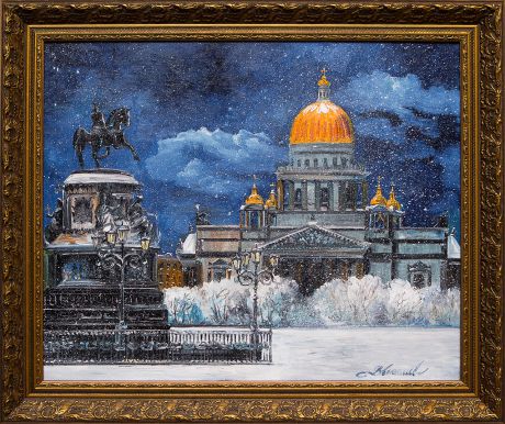 Картина маслом "Исаакиевская площадь. Снег" Васильев