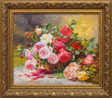 Картина маслом "Розы в корзине" Кривонос