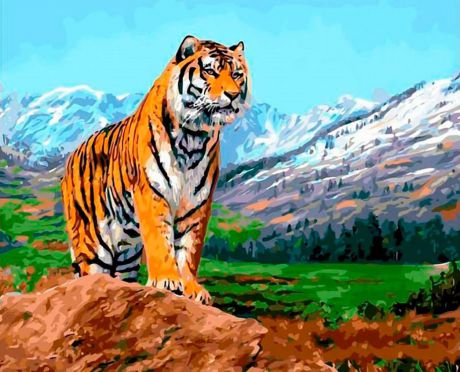 Картина по номерам Paintboy Original "Тигр на фоне гор" 30х40см