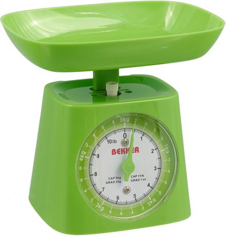 Весы кухонные "Bekker", цвет: голубой, красный, зеленый, 5 кг
