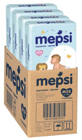 Mepsi Детские подгузники-трусики M 6-11 кг 58 шт 4 упаковки