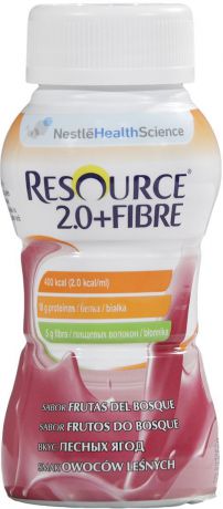 Resource 2.0+Fibre Продукт диетического профилактического питания, высококалорийная смесь с пищевыми волокнами со вкусом лесных ягод, 4 х 200 мл