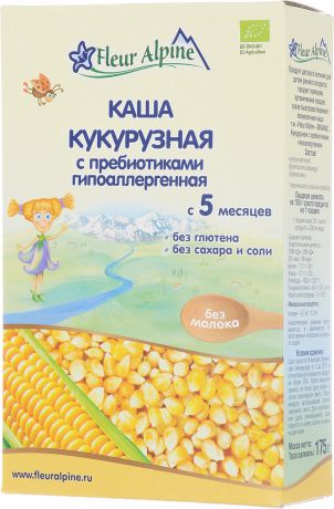 Fleur Alpine Organic каша безмолочная кукурузная с пребиотиками гипоаллергенная, с 5 месяцев, 175 г