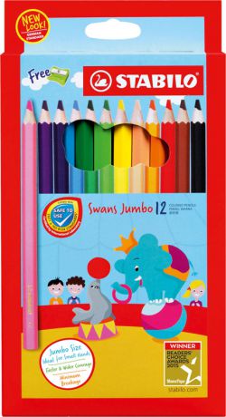 Набор цветных карандашей Stabilo Swans Jumbo + точилка, 1877J, 12 цветов
