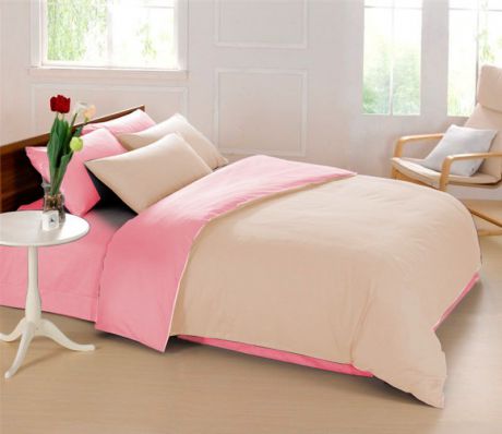 Комплект белья Sleep iX "Perfection", 2-спальный, наволочки 70х70, цвет: бежевый, розовый. pva215365