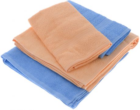 Набор махровых полотенец "Aisha Home Textile", цвет: голубой, персиковый, 4 шт