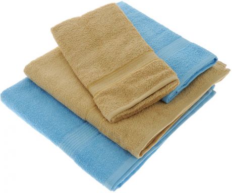 Набор махровых полотенец "Aisha Home Textile", цвет: светло-коричневый, голубой, 4 шт