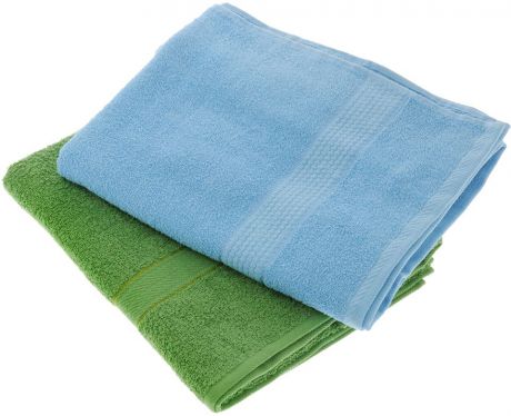 Набор махровых полотенец "Aisha Home Textile", цвет: голубой, зеленый, 70 х 140 см, 2 шт