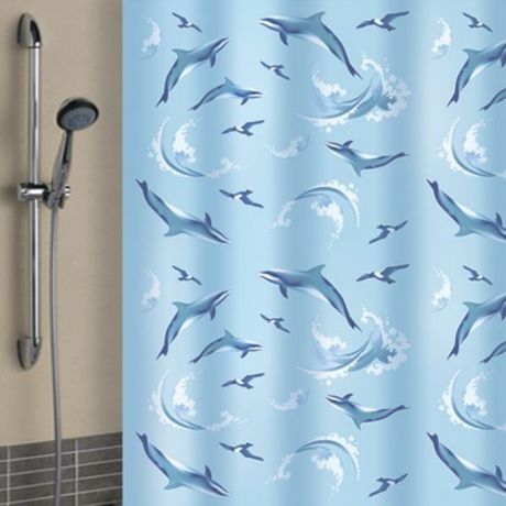 Штора для ванной Стар Экспо "Дельфины", цвет: голубой, 180 х 180 см