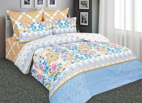 Комплект белья Amore Mio "Великолепный", 1,5-спальный, наволочки 70x70, цвет: голубой, желтый. 88538
