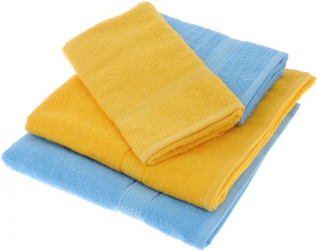 Набор махровых полотенец "Aisha Home Textile", цвет: желтый, голубой, 4 шт