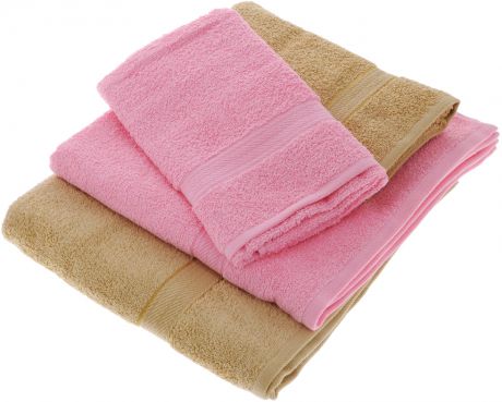 Набор махровых полотенец "Aisha Home Textile", цвет: светло-коричневый, розовый, 4 шт