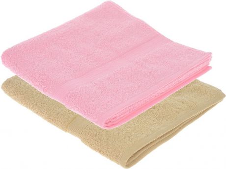 Набор махровых полотенец "Aisha Home Textile", цвет: розовый, светло-коричневый, 70 х 140 см, 2 шт