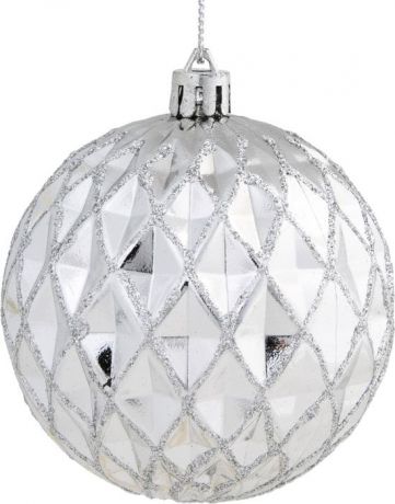 Новогоднее подвесное украшение Magic Time "Фактурный шар с серебристым глиттером", 8 см