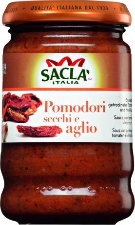 Sacla Pomodori Secchi e aglio с высушенными на солнце томатами и чесноком соус (приправа) для макарон, 190 г