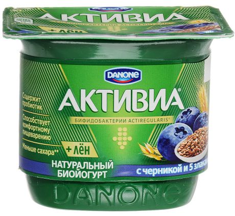 Активиа Биойогурт густой Черника-5 Злаков-Льняное семя 2,9%, 150 г