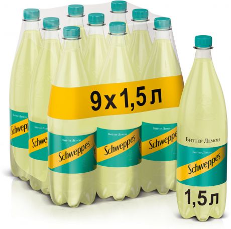 Schweppes Биттер Лемон напиток сильногазированный, 9 штук по 1.5 л