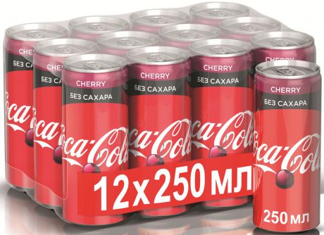 Напиток сильногазированный Cherry Zero Coca-Cola, 12 шт по 0,25 л
