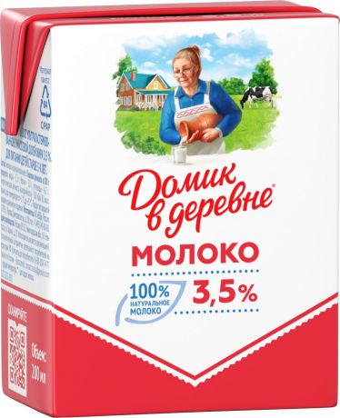 Молоко ультрапастеризованное 3,5% Домик в деревне, 200 мл