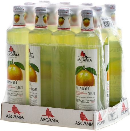 Безалкогольный напиток среднегазированный Аскания "Лимон", 12 шт по 0,5 л