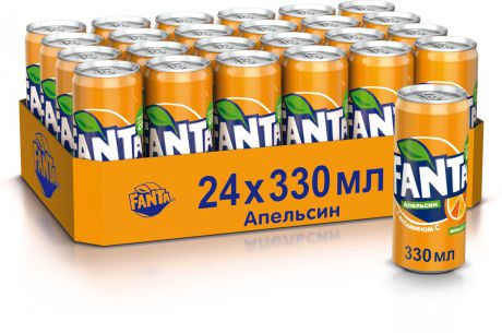 Fanta Апельсин напиток сильногазированный, 24 штуки по 0.33 л