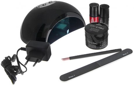 Alessandro Набор "Striplac Kit": LED-лампа, базовое покрытие, 8 мл, гель-лак, 8 мл, очищающие салфетки, 50 шт, пилка для ногтей, пушер для кутикул. 78-400