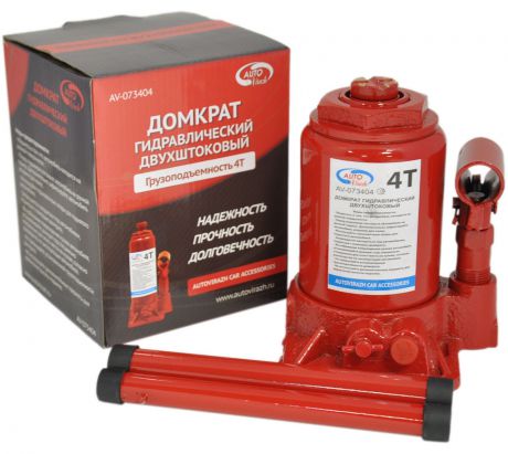 Домкрат гидравлический 4 т бутылочный в коробке 2-х штоковый "AUTOVIRAZH" (красный), шт