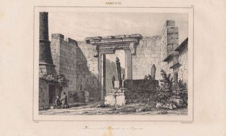 Гравюра. Армения. Руины храма Августа в Ангоре (ныне Анкара, Турция). Офорт. Франция, Париж, 1838 год