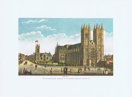 Гравюра Ariel P Лондон, Англия. Вестминстерское аббатство и церковь Святой Маргариты. Офсетная литография. Англия, Лондон, 1968 год