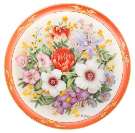 Дуг Гааге "Цветы Австралии", декоративная тарелка. Фарфор, деколь с подрисовкой, золочение. Danbury Mint, Великобритания,1990 год