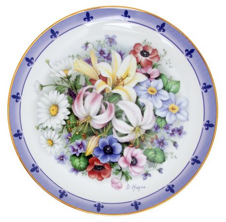 Дуг Гааге "Цветы Франции", декоративная тарелка. Фарфор, деколь с подрисовкой, золочение. Danbury Mint, Великобритания,1990 год
