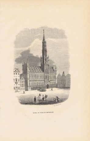 Гравюра. Ратуша, Брюссель, Бельгия. Ксилография. Бельгия, Брюссель, 1843 год