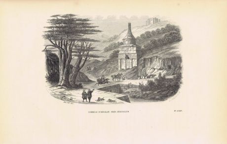 Гравюра. Гробница Авессалома в Иерусалиме, Палестина, Израиль. Ксилография. Бельгия, Брюссель, 1843 год