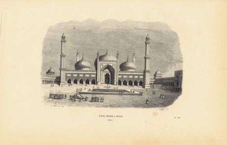 Гравюра. Индия, Соборная мечеть (Джами-масджид) в Дели. Ксилография. Бельгия, Брюссель, 1843 год