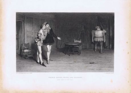 Гравюра. Принц Генрих, Пойнс и Фальстаф (Король Генрих IV, часть I). Офорт. Англия, Лондон, 1873 год