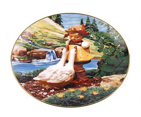 Коллекционная тарелка "Девочка и гуси". Фарфор, роспись, деколь. Hummel, Швейцария, конец XX века