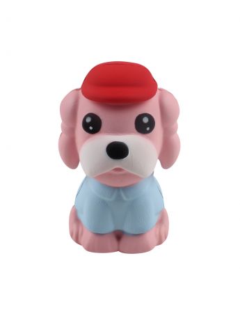 Игрушка антистресс Сквиши Собака розовая с красной шляпой